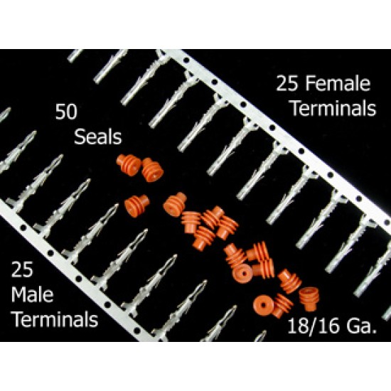Weatherpack Connector Kit - 50 Pcs: 25 Female & 25 Male Terminals For 16-14 Gauge Wire, By MJM National